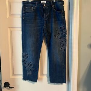 Loft jeans either raw hem and flower print jean